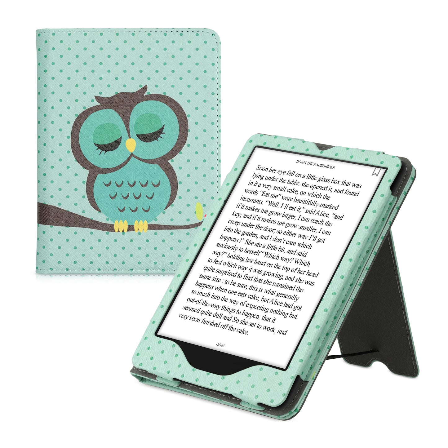 kwmobile Klapphülle kompatibel mit Amazon Kindle Paperwhite 11. Generation 2021 Hülle - Flipcase für Kindle Paperwhite Hülle mit Handschlaufe - Eule Schlaf Türkis  [dsg01]