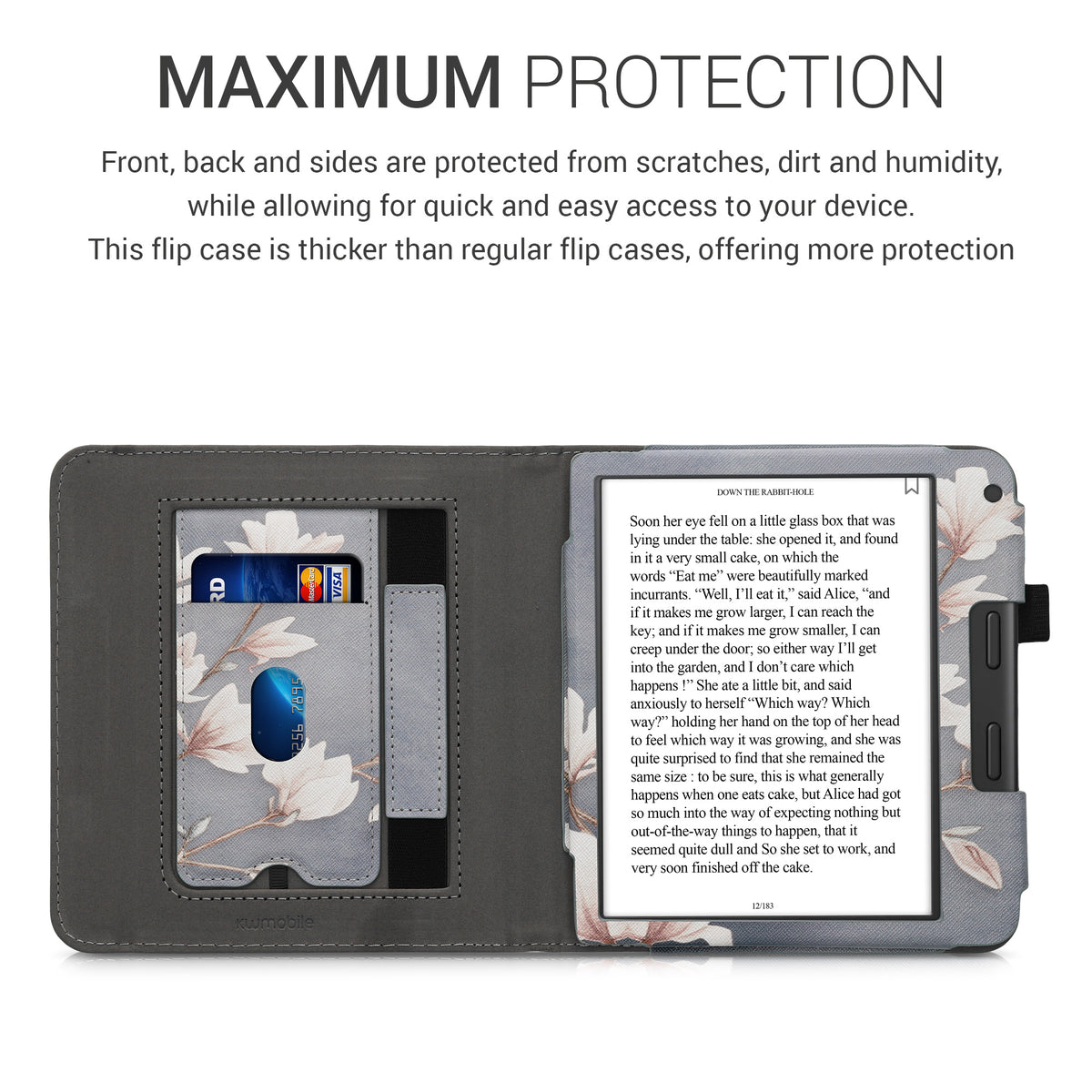 Tolino Vision 6 mit Handschlaufe Flip Case Magnolien Grau