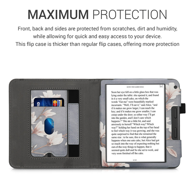 Tolino Vision 6 mit Handschlaufe Flip Case Magnolien Grau