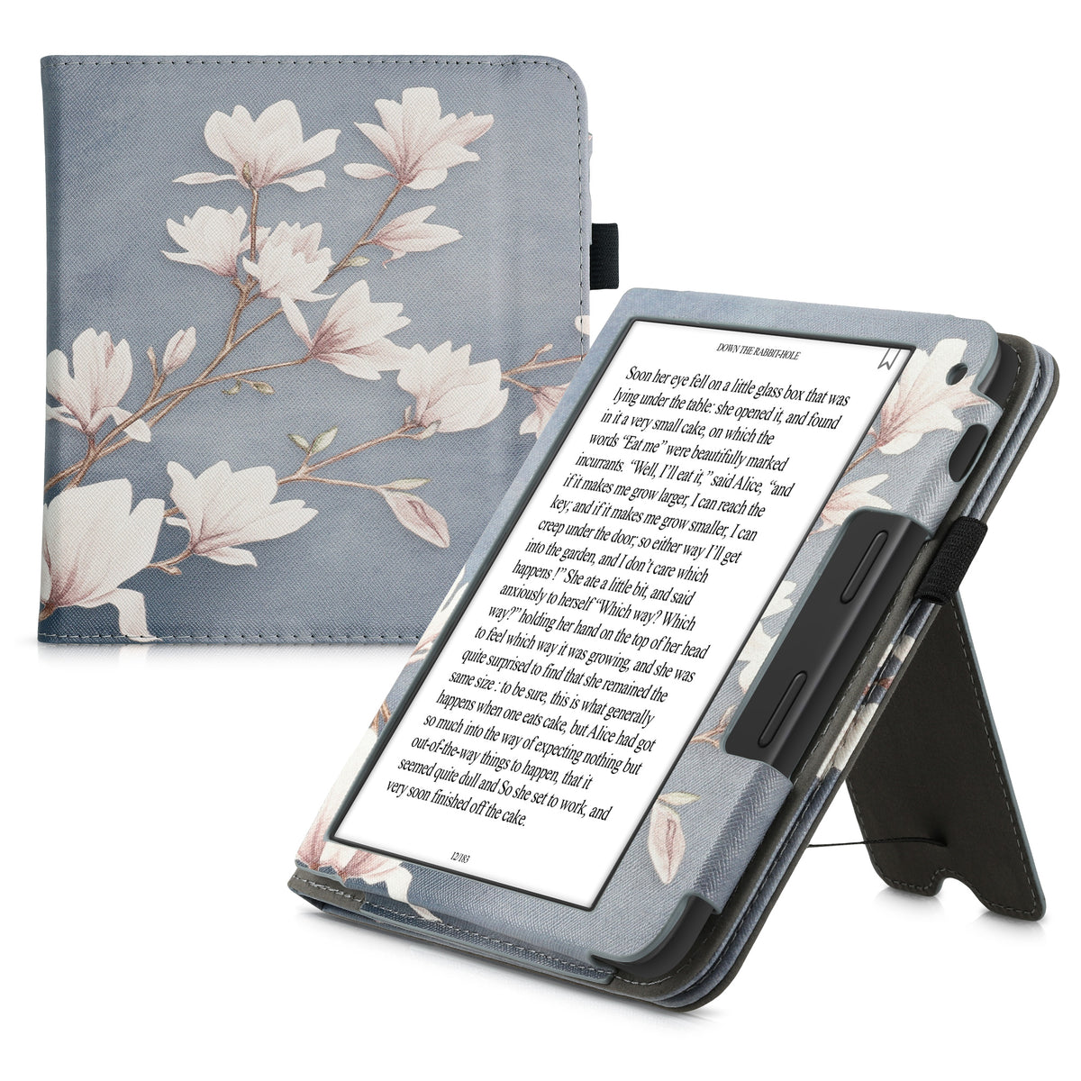 Tolino Vision 6 mit Handschlaufe Flip Case Magnolien Grau