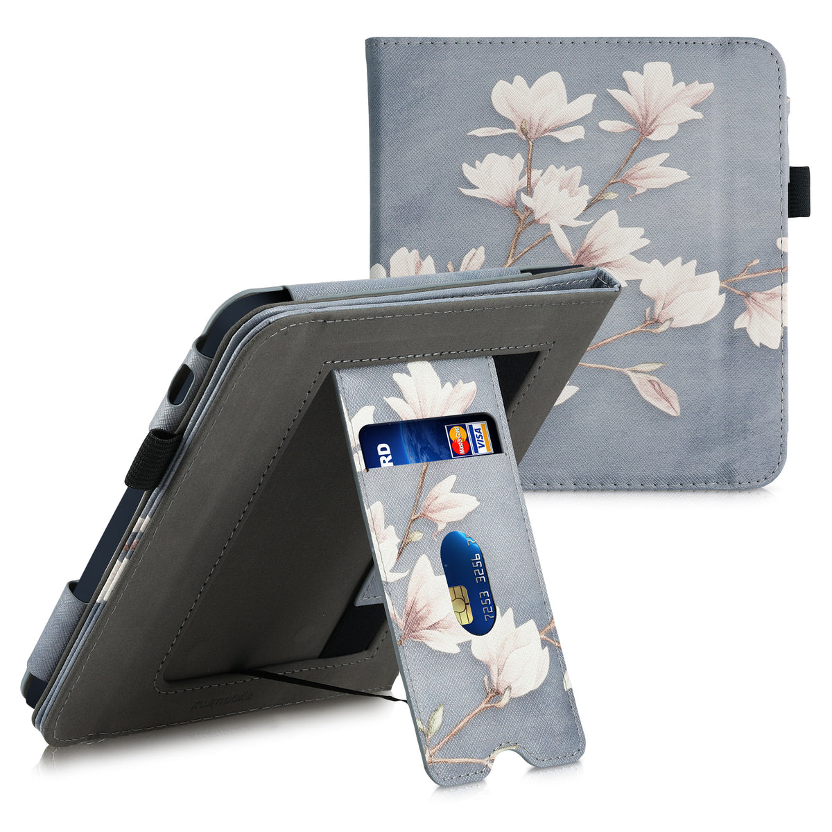 Tolino Vision 6 mit Handschlaufe Flip Case Magnolien Grau