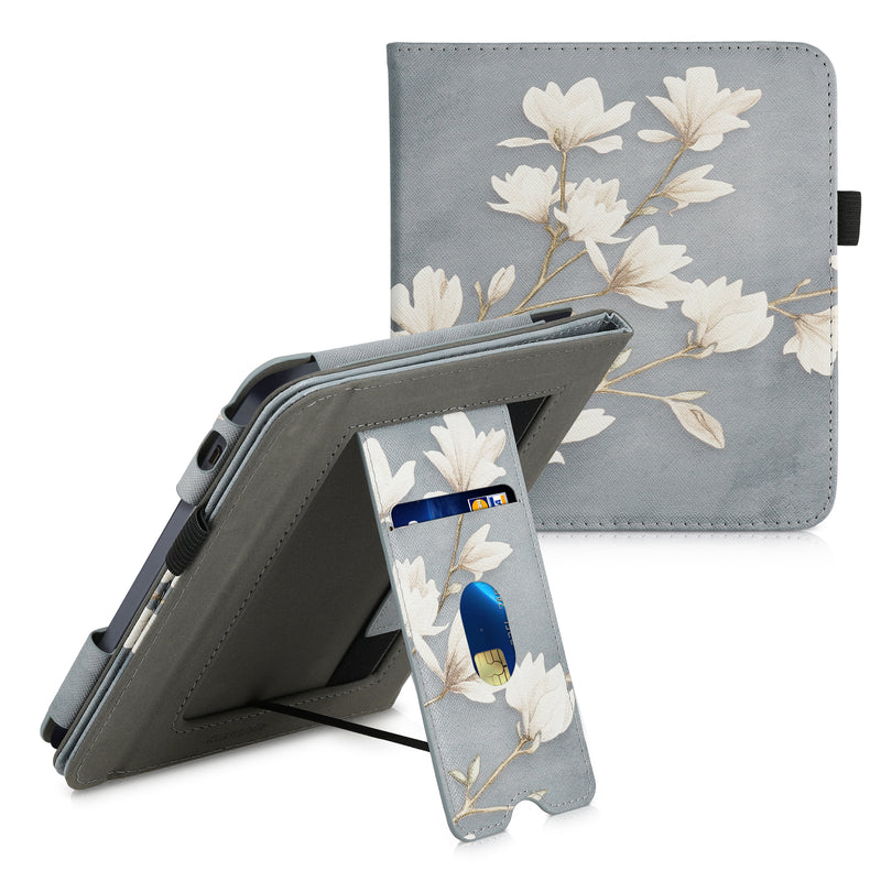 Kobo Libra 2 mit Handschlaufe Flip Case Magnolien Grau