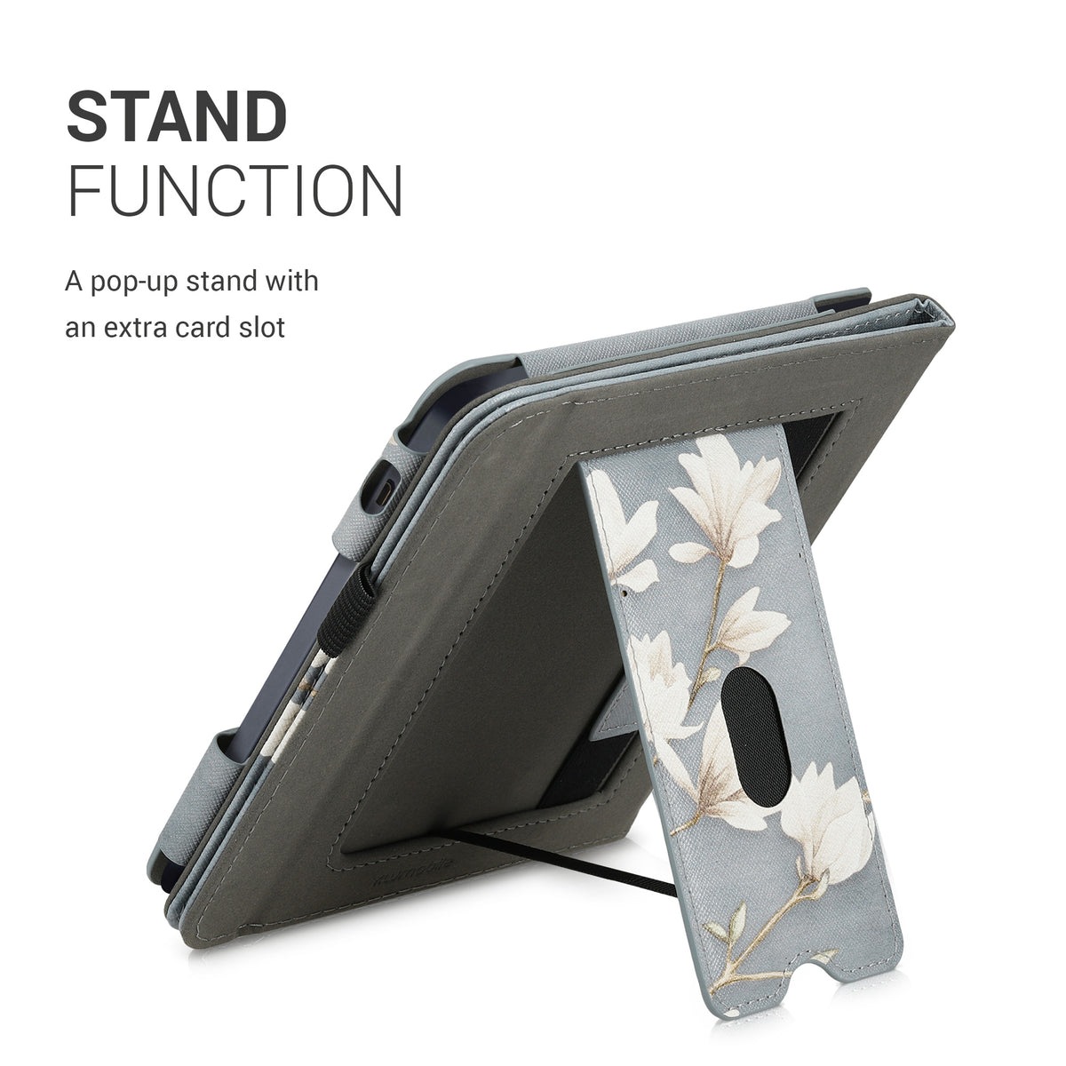 Kobo Libra 2 mit Handschlaufe Flip Case Magnolien Grau