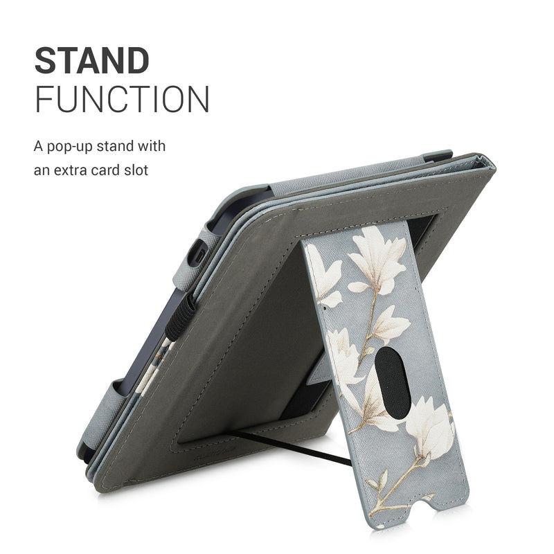 Kobo Libra 2 mit Handschlaufe Flip Case Magnolien Grau