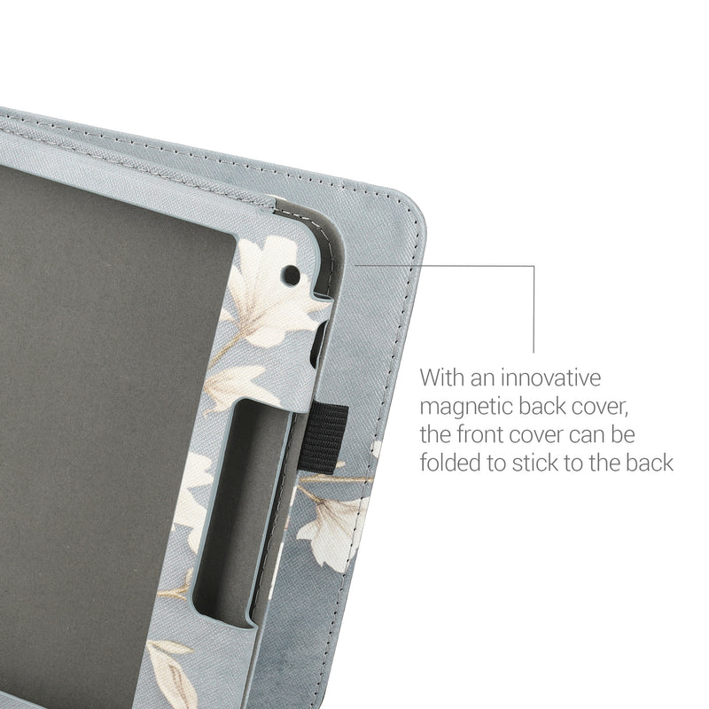 Kobo Libra 2 mit Handschlaufe Flip Case Magnolien Grau