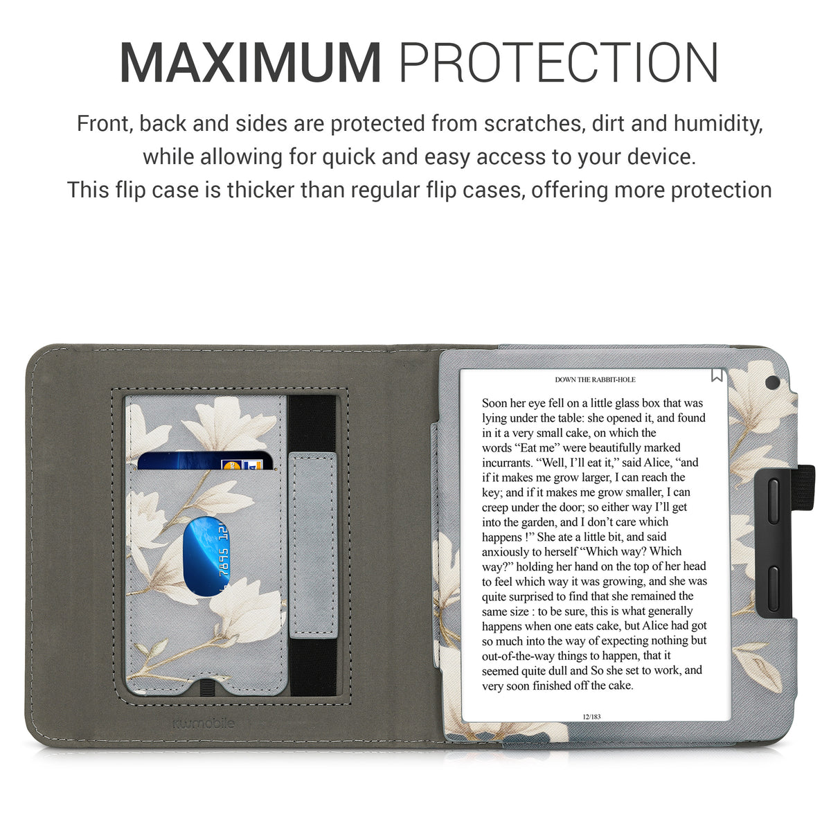 Kobo Libra 2 mit Handschlaufe Flip Case Magnolien Grau