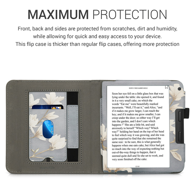 Kobo Libra 2 mit Handschlaufe Flip Case Magnolien Grau