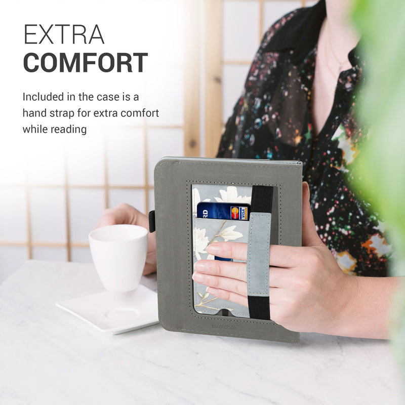 Kobo Libra 2 mit Handschlaufe Flip Case Magnolien Grau