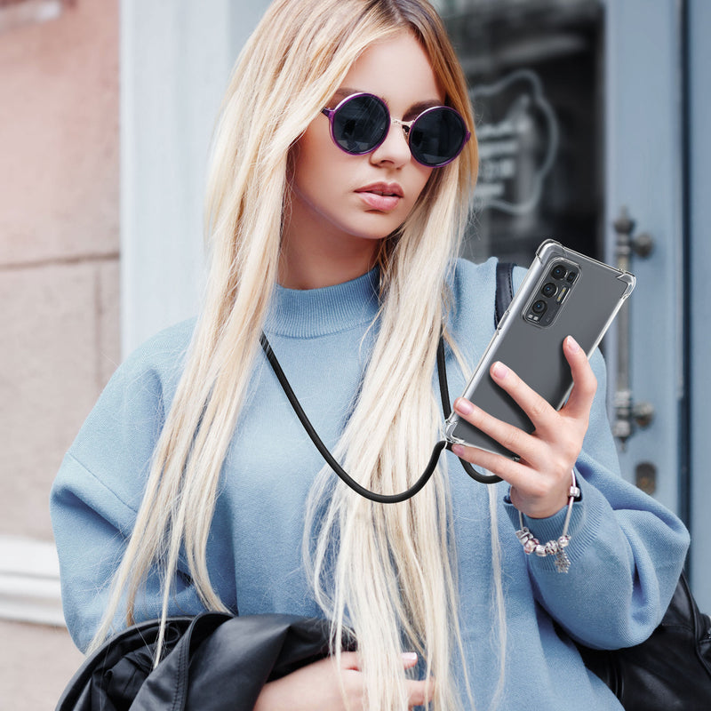 kwmobile Necklace Case kompatibel mit Oppo Find X3 Neo Hülle - Silikon Cover mit Handykette - Band Handyhülle Schwarz