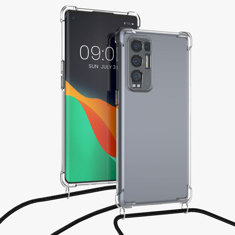 kwmobile Necklace Case kompatibel mit Oppo Find X3 Neo Hülle - Silikon Cover mit Handykette - Band Handyhülle Schwarz