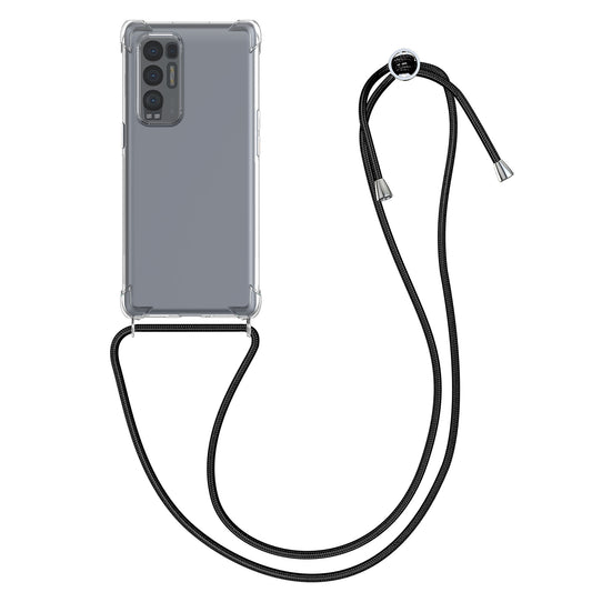 kwmobile Necklace Case kompatibel mit Oppo Find X3 Neo Hülle - Silikon Cover mit Handykette - Band Handyhülle Schwarz