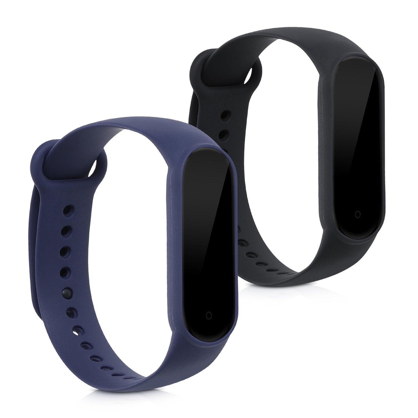kwmobile 2x Uhrenarmband für Xiaomi Mi Smart Band 6 / Mi Band 6 / Band 5 Armband - Fitnesstracker Band Set aus TPU Silikon - Ersatzarmband Smartwatch - Schwarz Dunkelblau Schwarz  [dsg02]