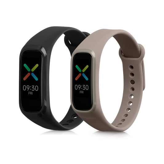 kwmobile 2x Uhrenarmband für Oppo Band Sport Armband - Fitnesstracker Band Set aus TPU Silikon - Ersatzarmband Smartwatch - Schwarz Braun Schwarz  [dsg08]