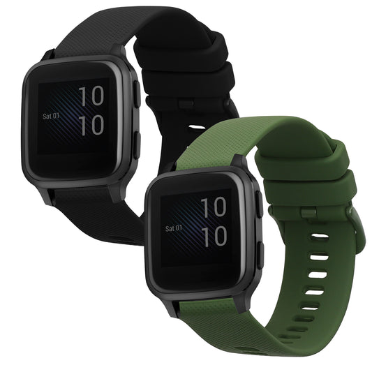 kwmobile 2x Uhrenarmband für Garmin Venu Sq Music / Sq Armband - Fitnesstracker Band Set aus TPU Silikon - Ersatzarmband Smartwatch - Schwarz Dunkelgrün Schwarz  [dsg03]