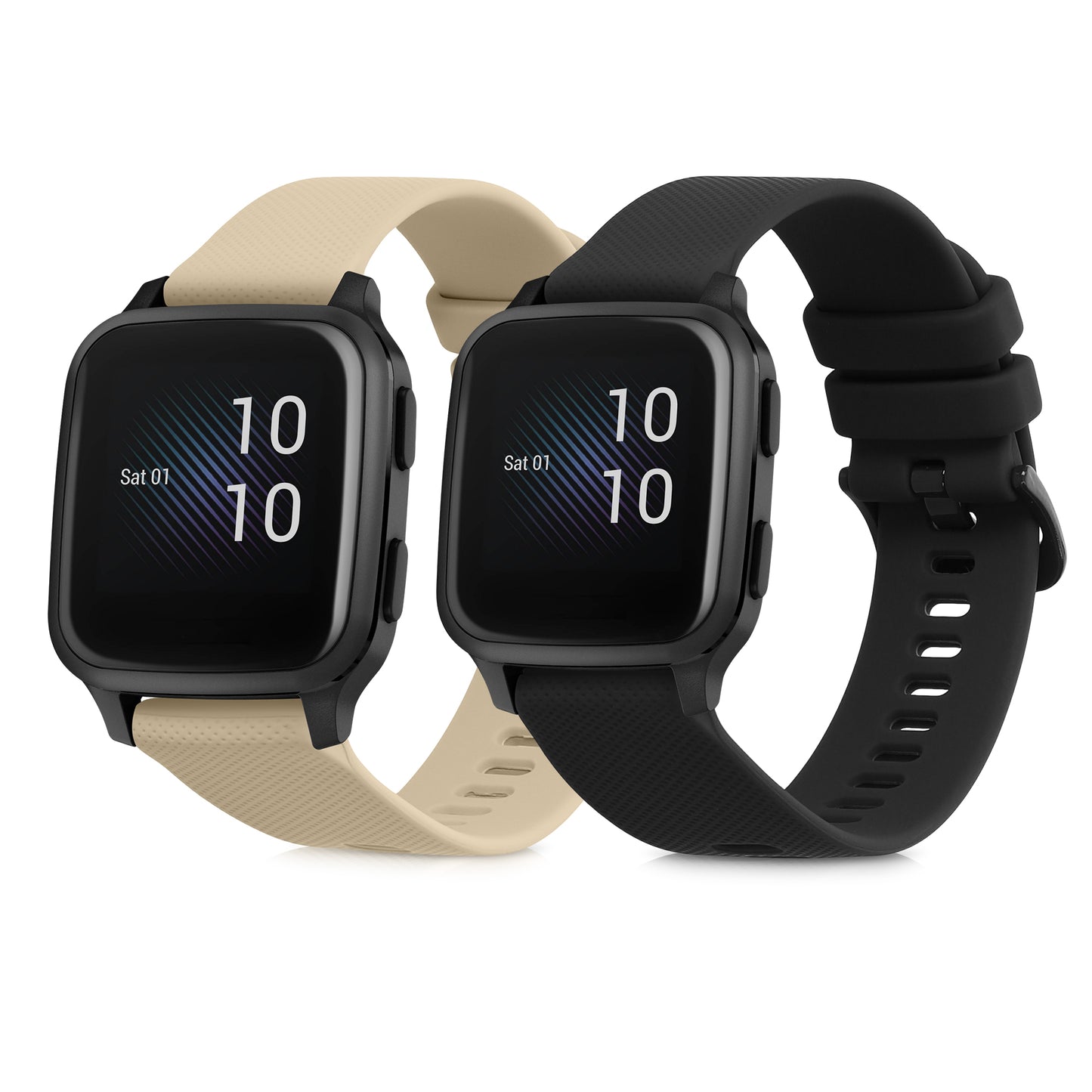 kwmobile 2x Uhrenarmband für Garmin Venu Sq Music / Sq Armband - Fitnesstracker Band Set aus TPU Silikon - Ersatzarmband Smartwatch - Schwarz Beige Schwarz  [dsg05]