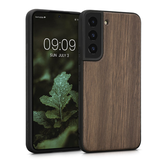 kwmobile Handyhülle für Samsung Galaxy S22 Hülle Holz - Case mit TPU Bumper - Stoßfestes Hardcase - Schutzhülle Cover in Dunkelbraun Dunkelbraun  