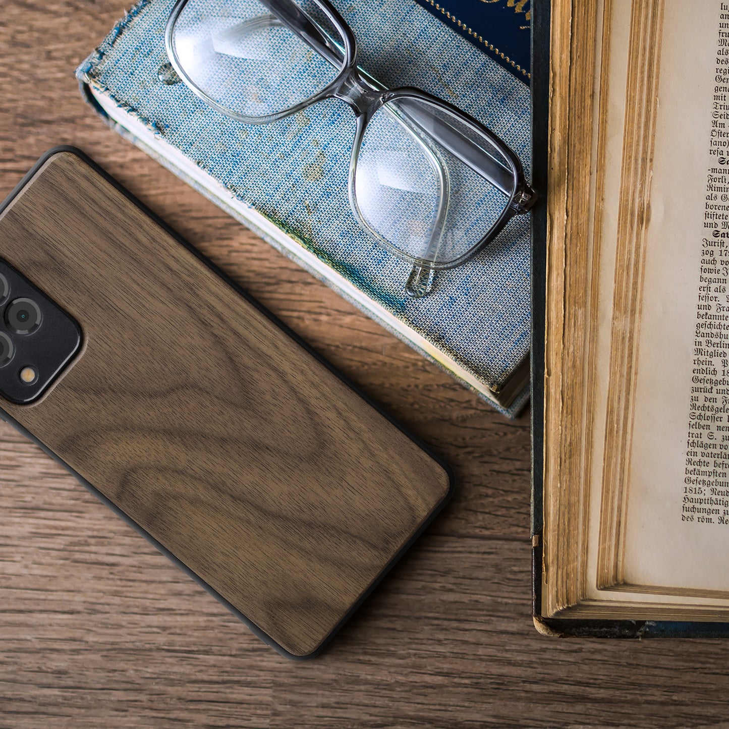 Holzhülle mit TPU Bumper für Samsung Galaxy M53 5G Walnussholz