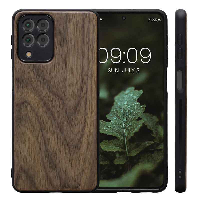 Holzhülle mit TPU Bumper für Samsung Galaxy M53 5G Walnussholz