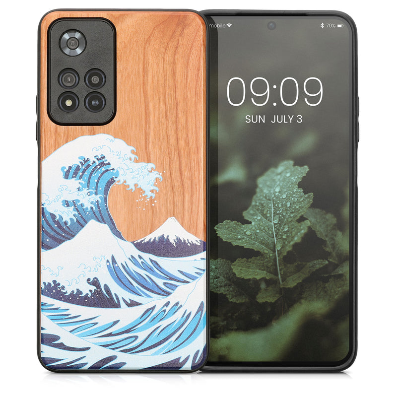 Holz Hardcase mit TPU Bumper für Xiaomi Redmi Note 11 Pro+ 5G / Note 11 Pro Plus 5G Holz Japanische Welle