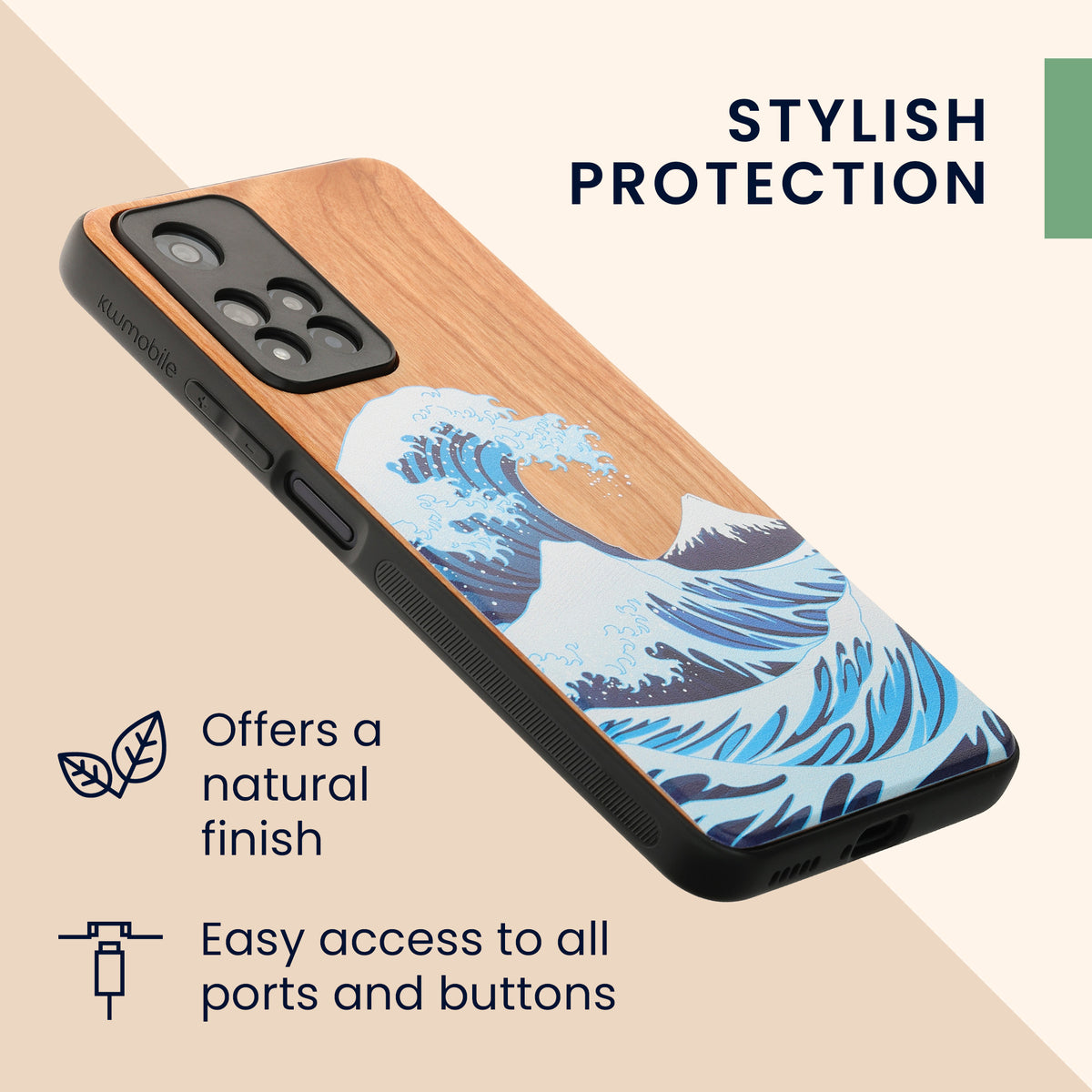 Holz Hardcase mit TPU Bumper für Xiaomi Redmi Note 11 Pro+ 5G / Note 11 Pro Plus 5G Holz Japanische Welle