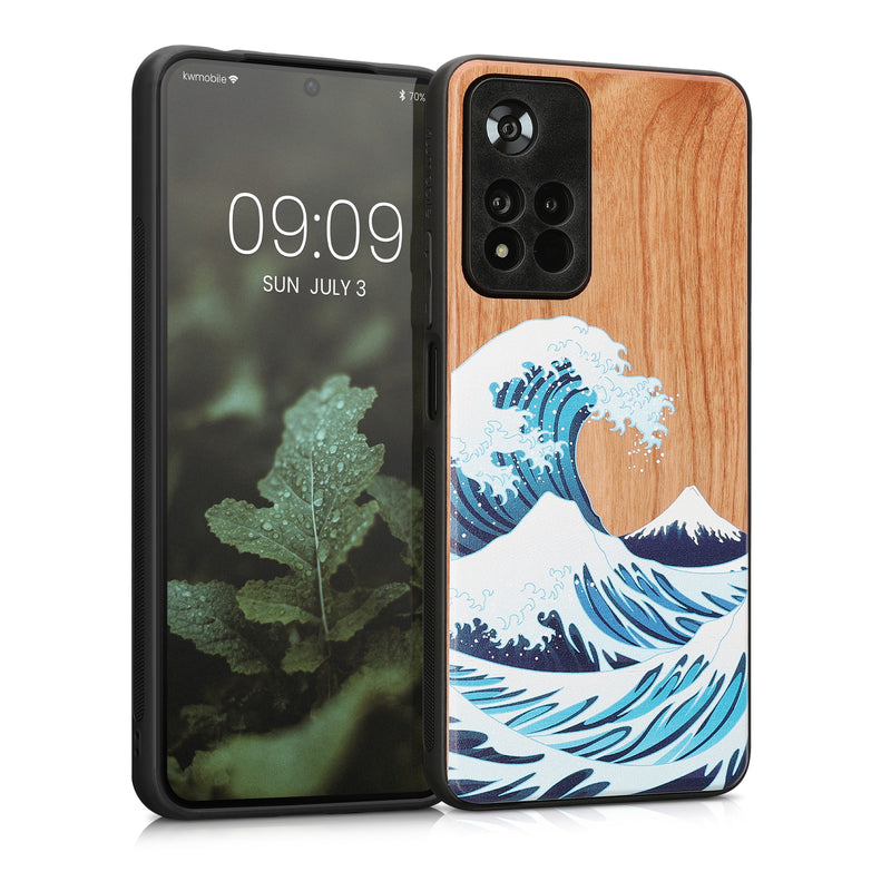 Holz Hardcase mit TPU Bumper für Xiaomi Redmi Note 11 Pro+ 5G / Note 11 Pro Plus 5G Holz Japanische Welle