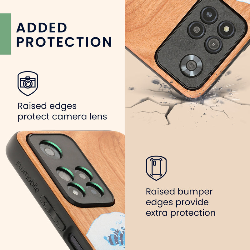 Holz Hardcase mit TPU Bumper für Xiaomi Redmi Note 11 Pro+ 5G / Note 11 Pro Plus 5G Holz Japanische Welle