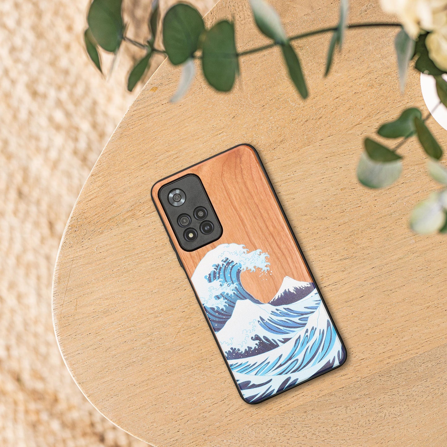 Holz Hardcase mit TPU Bumper für Xiaomi Redmi Note 11 Pro+ 5G / Note 11 Pro Plus 5G Holz Japanische Welle