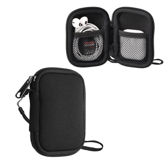 kwmobile In-Ear Kopfhörer Tasche aus Neopren - In Ear Kopfhörer Hülle mit Innentaschen für Zubehör - Kleine Aufbewahrungstasche für In Ear Headphones - Schwarz Schwarz  