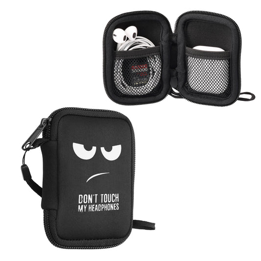kwmobile In-Ear Kopfhörer Tasche kompatibel mit in-ear Headphones - Hülle Neopren Cover Case - 6 x 9 cm Innenmaße - Etui in Weiß Schwarz Schwarz Weiß  [dsg01]