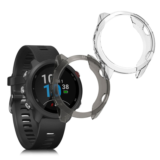 kwmobile 2x Sport Schutzhülle kompatibel mit Garmin Forerunner 245 / 245 Music Hülle - Silikon Cover klar - Case ohne Tracker - Schwarz Transparent Schwarz  [dsg02]