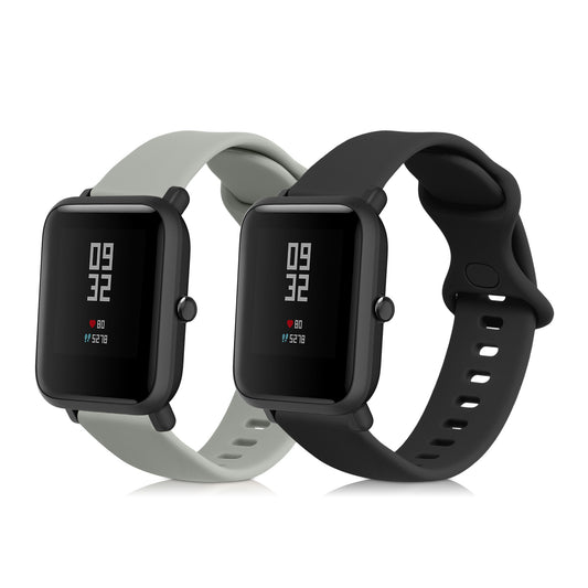 kwmobile 2x Uhrenarmband für Huami Amazfit Bip / Bip Lite Armband - Fitnesstracker Band Set aus TPU Silikon - Ersatzarmband Smartwatch - Grau Schwarz Grau  [dsg01]