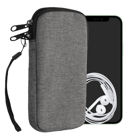 kwmobile Handytasche für Smartphones L - 6,5" - Stoff Handy Hülle Dunkelgrau - Handy Tasche mit Reißverschluss - 16,5 x 8,9 cm Innenmaße Dunkelgrau L 