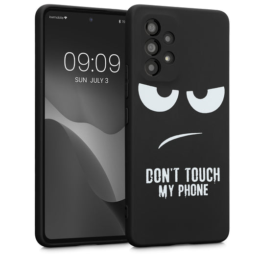 kwmobile Hülle kompatibel mit Samsung Galaxy A53 5G - Handyhülle Silikon Case - Don't touch my Phone Weiß Schwarz Weiß  [dsg02]