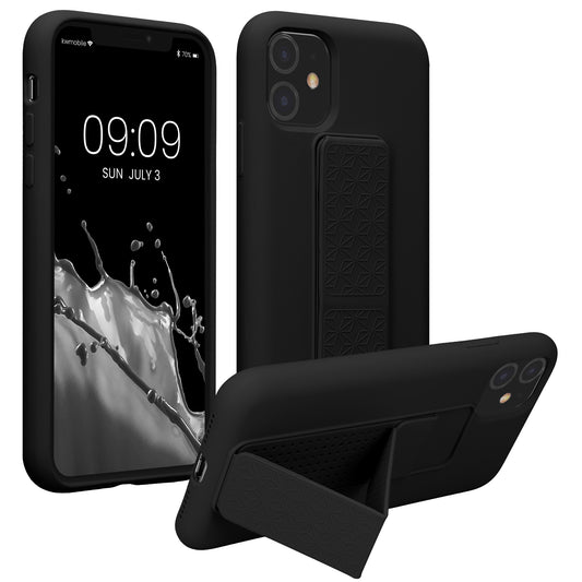 kwmobile Handyhülle für Apple iPhone 11 Hülle - TPU Silikon Case mit Fingerhalter und Stand - Schutzhülle Cover in Schwarz Schwarz  