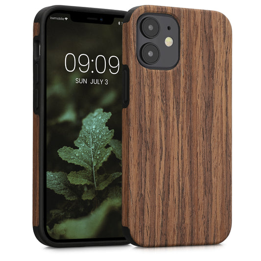 kwmobile Hülle kompatibel mit Apple iPhone 12 mini - Handy Schutzhülle - Backcover Cover Holz Maserung