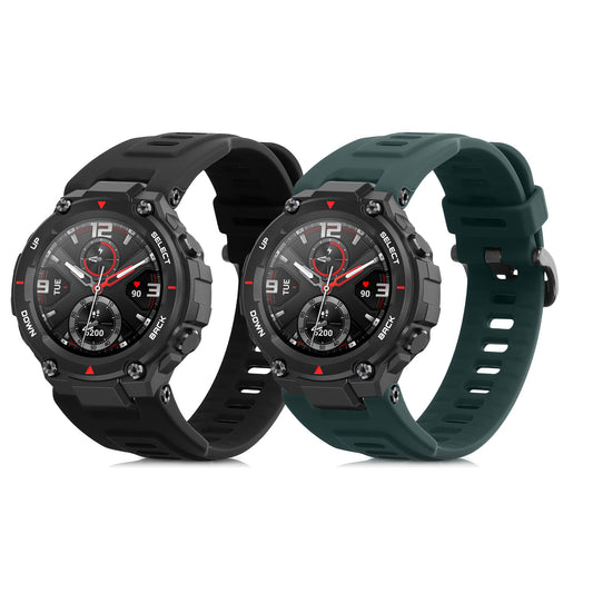 kwmobile 2x Uhrenarmband für Huami Amazfit T-Rex / T-Rex Pro Armband - Fitnesstracker Band Set aus TPU Silikon - Ersatzarmband Smartwatch - Schwarz Dunkelgrün Schwarz  [dsg02]
