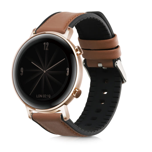 kwmobile Leder Uhrenarmband für Huawei Watch 2 / Watch GT2 (42mm) / Honor Magic Watch 2 (42mm) Armband - Ersatzarmband für Fitnesstracker mit Uhrenverschluss - Wechselarmband Smartwatch - Braun Schwarz Braun  