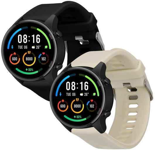 kwmobile 2x Uhrenarmband für Xiaomi Mi Watch / Mi Watch Color Sport Armband - Fitnesstracker Band Set aus TPU Silikon - Ersatzarmband Smartwatch - Schwarz Beige Schwarz  [dsg02]