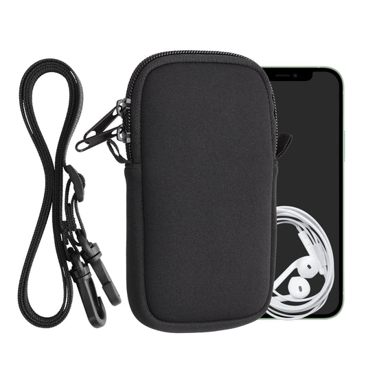 kwmobile Handytasche für Smartphones M - 5,5" - Neopren Handy Hülle Schwarz mit Kordel - Handy Tasche mit Handykette 15,2 x 8,3 cm Innenmaße Schwarz M 