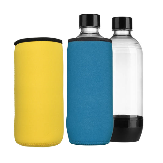 kwmobile 2x Schutzhülle kompatibel mit SodaStream Glasflasche - Neopren Hülle - Flaschen Kühler für Wasser Karaffe in Hellblau Gelb Hellblau  [dsg02]