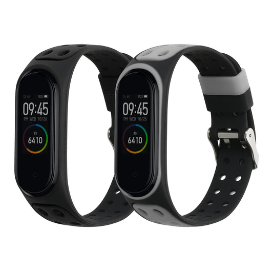 kwmobile 2x Uhrenarmband für Xiaomi Mi Band 4 / Mi Band 3 Armband - Fitnesstracker Band Set aus TPU Silikon - Ersatzarmband Smartwatch - Schwarz Schwarz Schwarz Grau Schwarz  [dsg02]