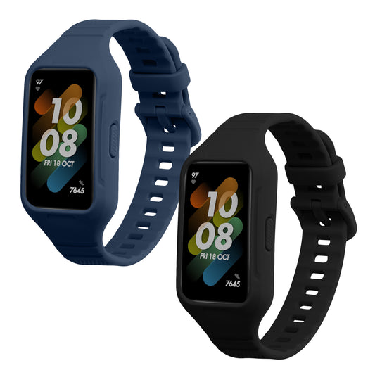 kwmobile 2x Uhrenarmband für Huawei Band 7 / Band 6 / Honor Band 6 Armband - Fitnesstracker Band Set aus TPU Silikon - Ersatzarmband Smartwatch - Schwarz Dunkelblau Schwarz  [dsg10]