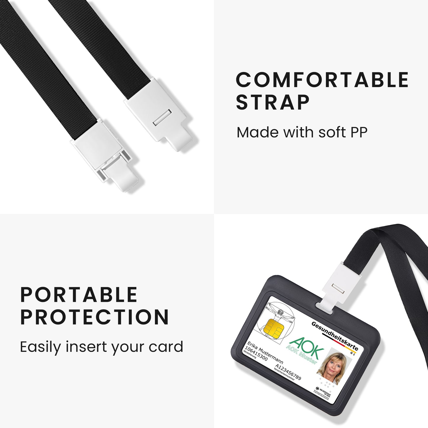 kwmobile 2x ID Karten Schutzhülle - 2er Set Hardcase Kartenschutzhülle mit Band - ID Card Hülle