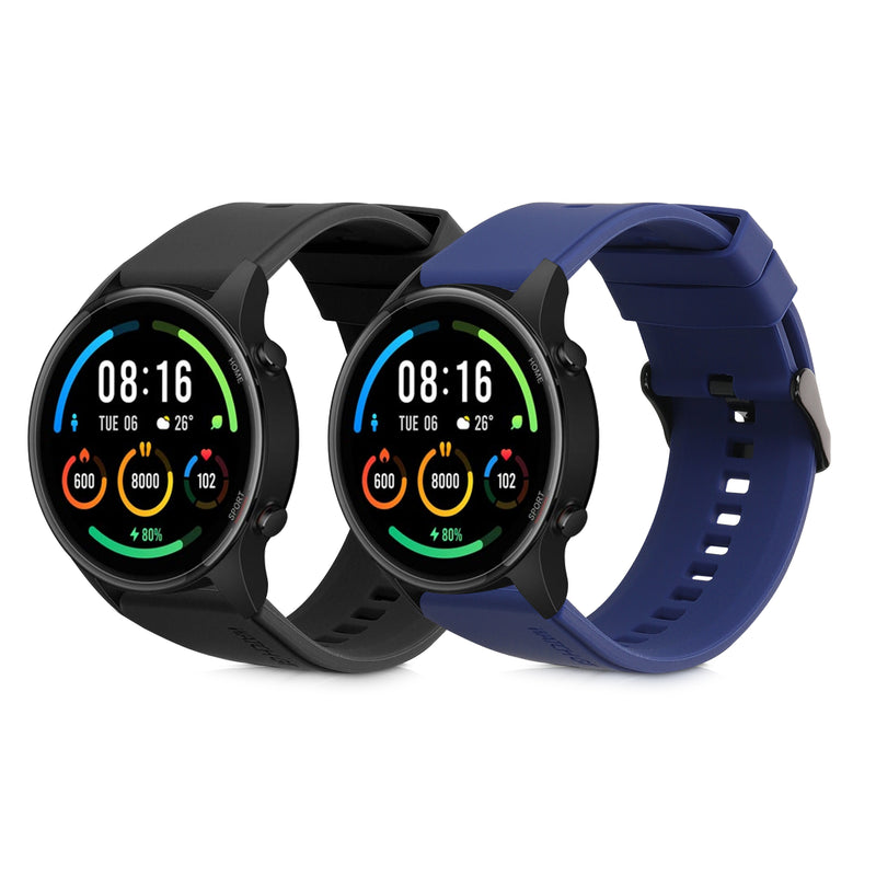 kwmobile 2x Sportarmband kompatibel mit Xiaomi Watch S4/S4 Sport/S3/S2/Watch S1 Active/Redmi Watch 5 Active Armband - Fitnesstracker Band Set aus TPU Silikon Schwarz  [dsg01]