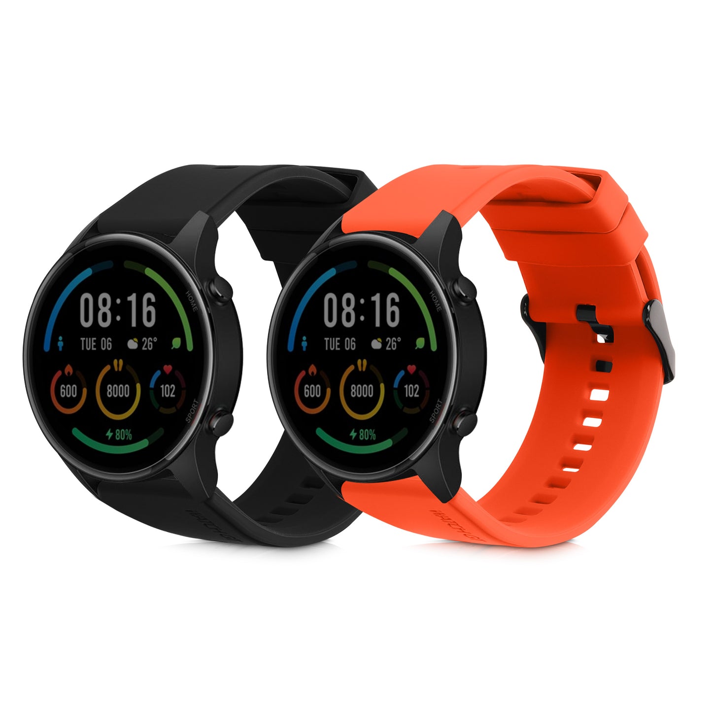 kwmobile 2x Uhrenarmband für Xiaomi Mi Watch Color Sport / S1 Active Armband - Fitnesstracker Band Set aus TPU Silikon - Ersatzarmband Smartwatch - Schwarz Orange Schwarz  [dsg04]