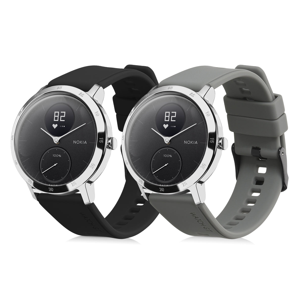 kwmobile 2x Uhrenarmband für Withings ScanWatch 42mm / Steel HR 40mm / ScanWatch Horizon Armband - Fitnesstracker Band Set aus TPU Silikon - Ersatzarmband Smartwatch - Schwarz Grau Schwarz  [dsg01]