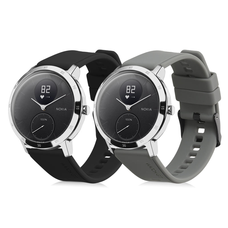 kwmobile 2x Uhrenarmband für Withings ScanWatch 42mm / Steel HR 40mm / ScanWatch Horizon Armband - Fitnesstracker Band Set aus TPU Silikon - Ersatzarmband Smartwatch - Schwarz Grau Schwarz  [dsg01]