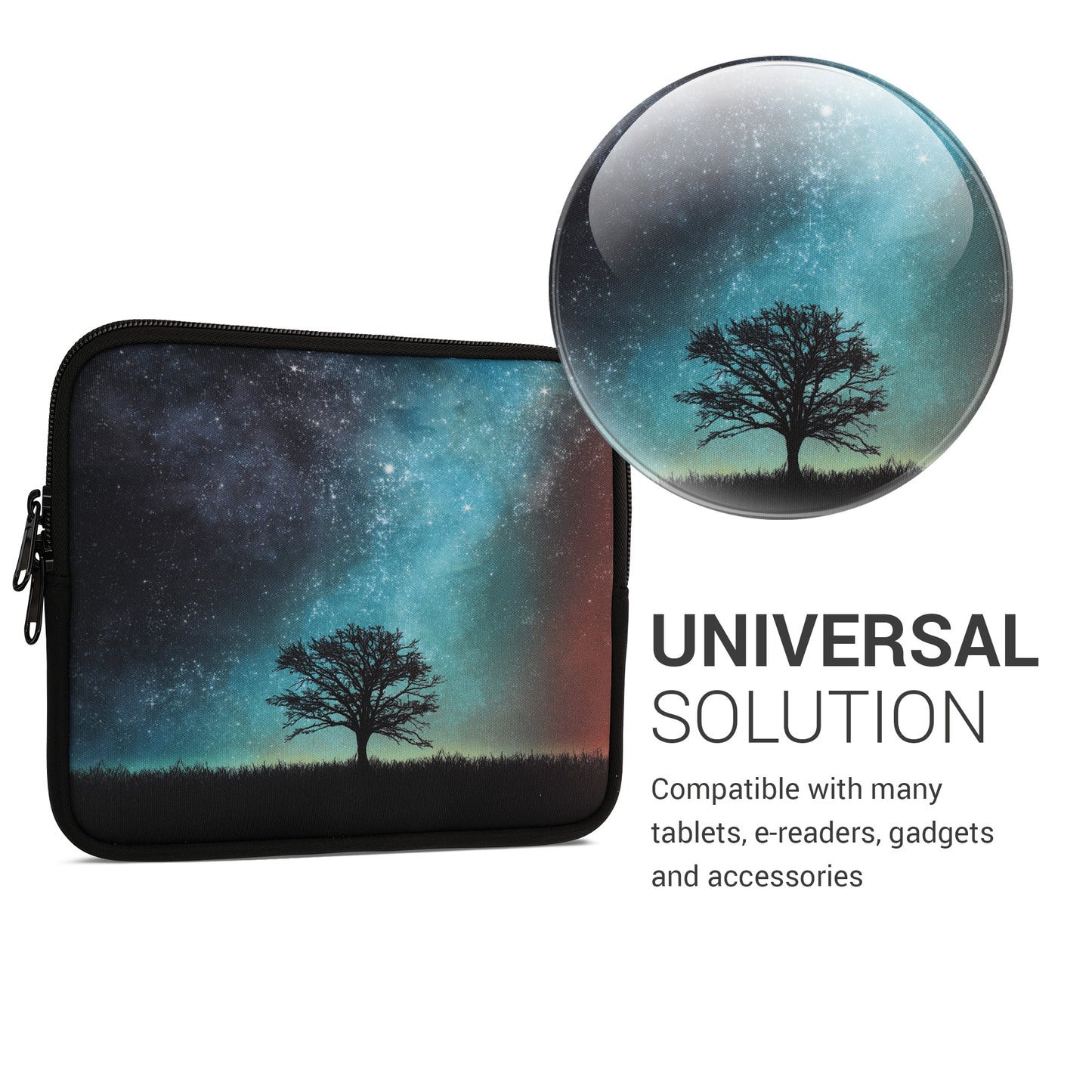 kwmobile Tasche für eReader - Hülle Schutzhülle Galaxie Baum Wiese