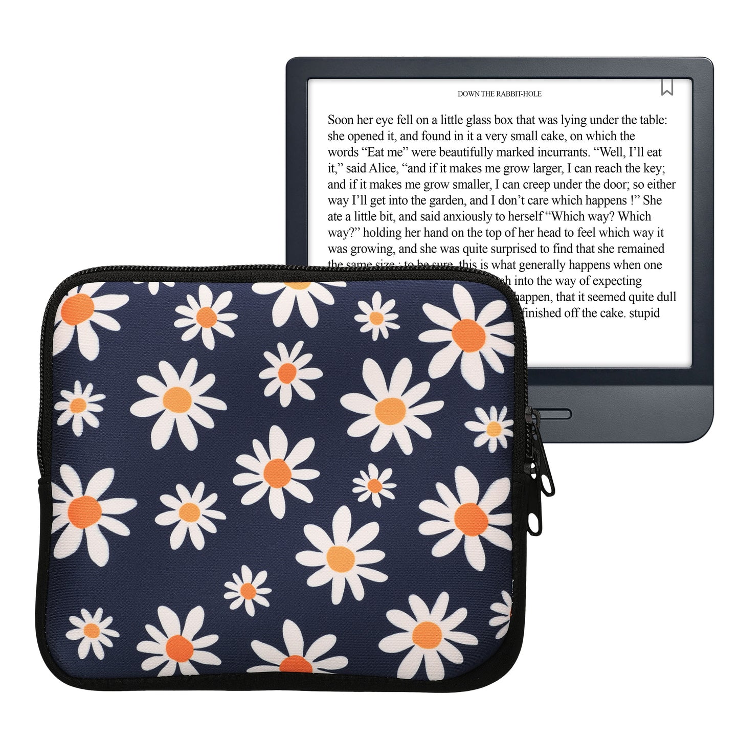 kwmobile Tasche für eReader - Neopren Hülle Schutzhülle Kleine Gänseblümchen Blau Weiß Gelb - Innenmaße Blau  [dsg04]