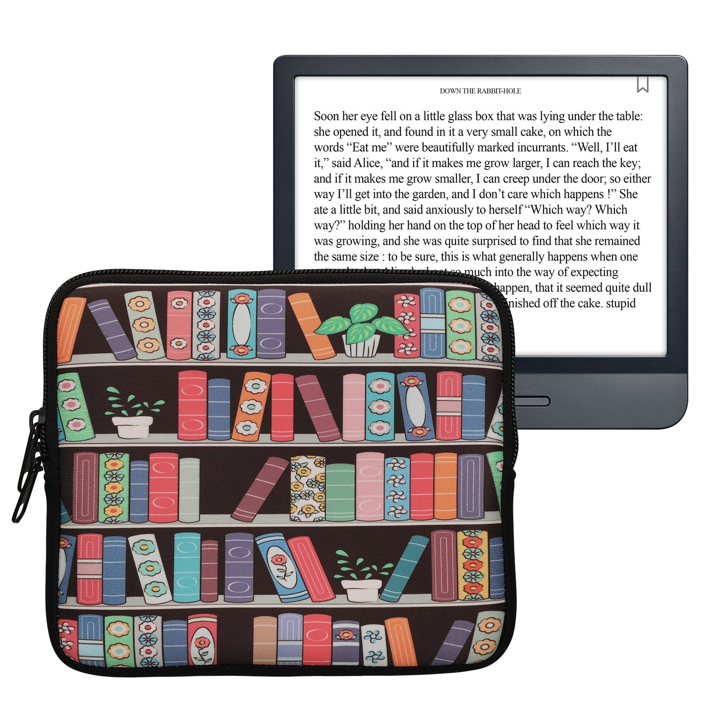 kwmobile Tasche für eReader - Neopren Hülle Schutzhülle Bücherregal mit Pflanzen Blau Grün Pink - Innenmaße Blau  [dsg06]